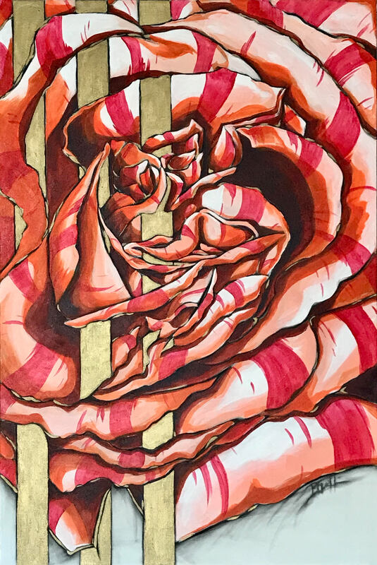 rose, bronze, contemporary, variegated, charcoal, acrylic